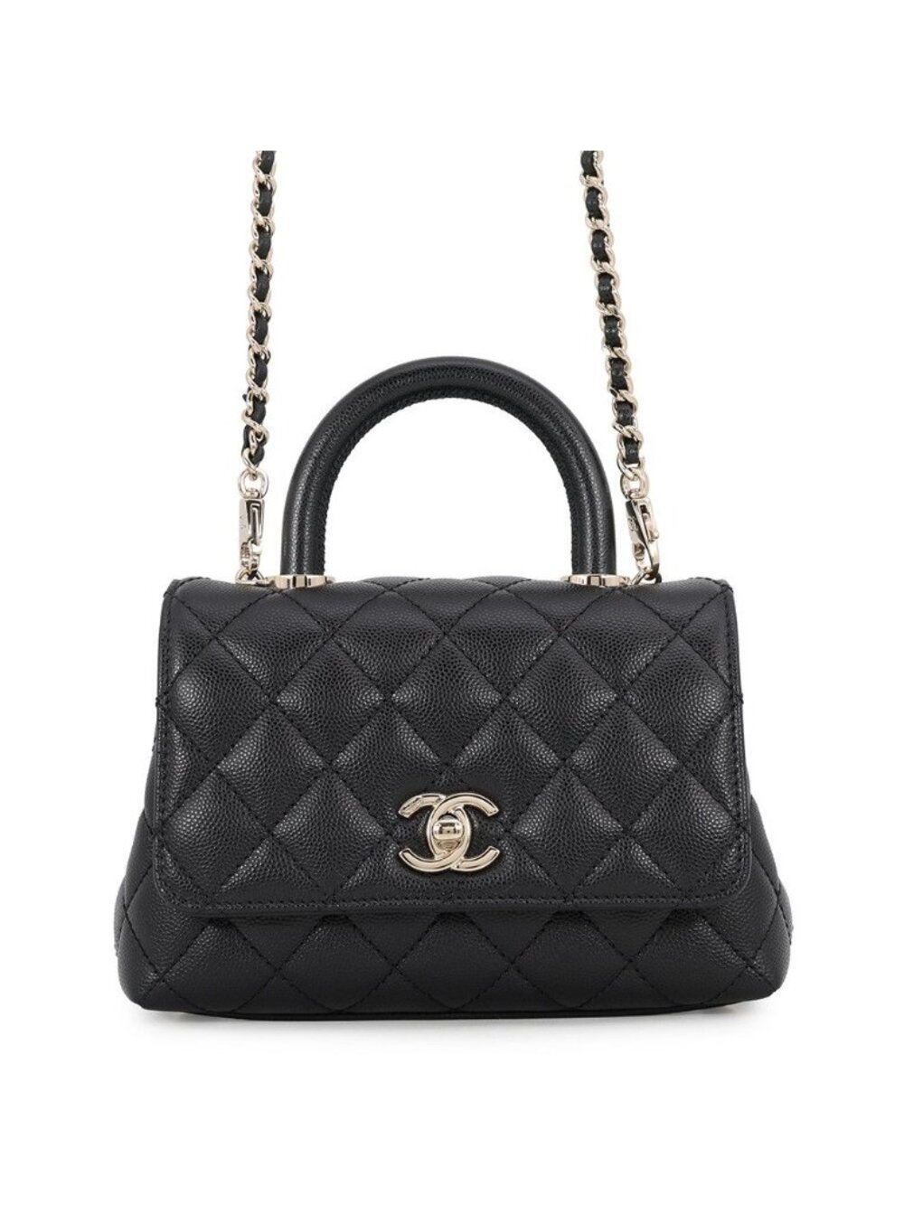 Chanel Handbag CC Logo Top Handle XXS Flap Bag Caviar Leather Bag 2-Way Black
